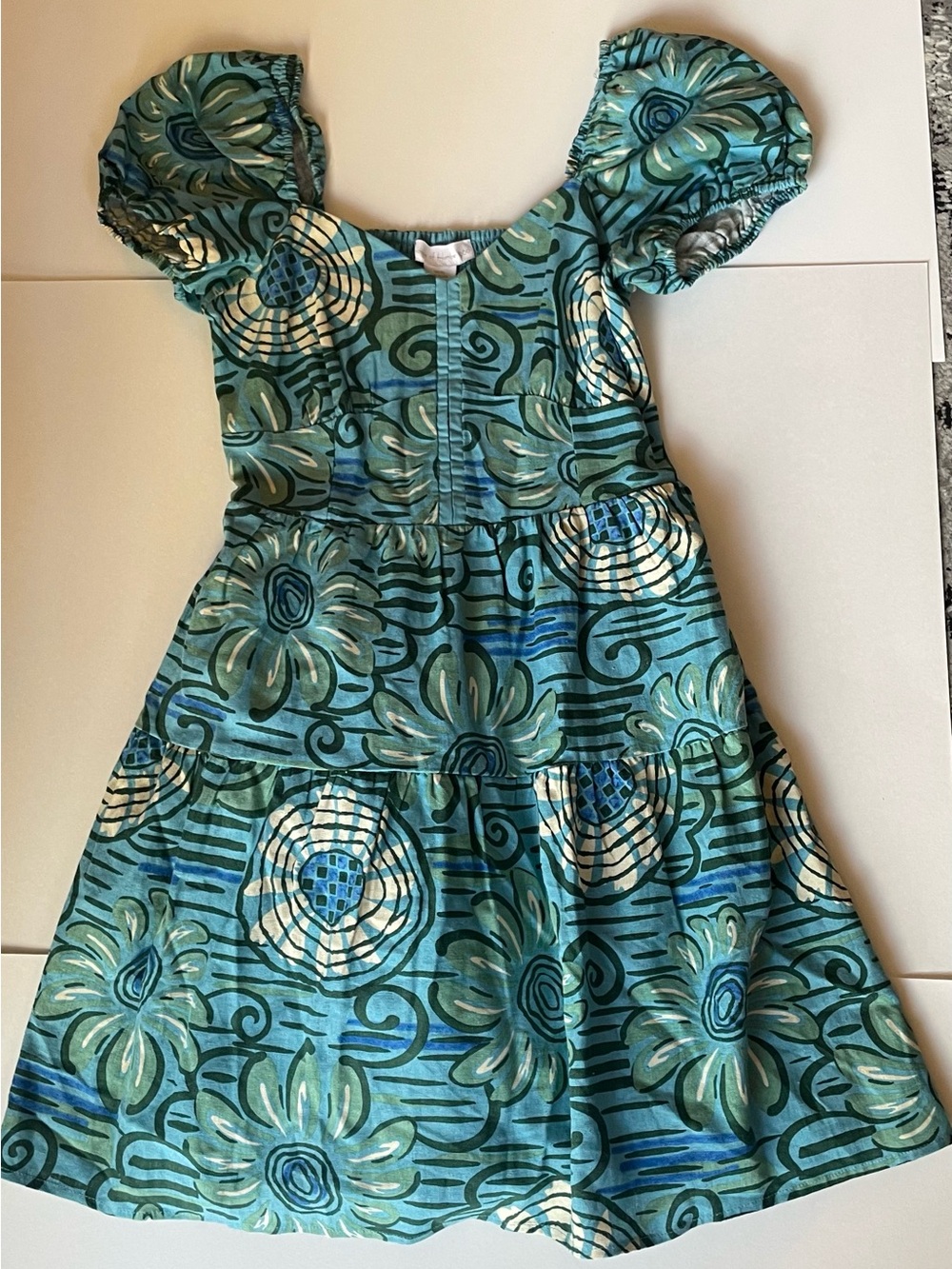 House of Harlow 1960 Floral Puff-Sleeve Blue and Green Dress